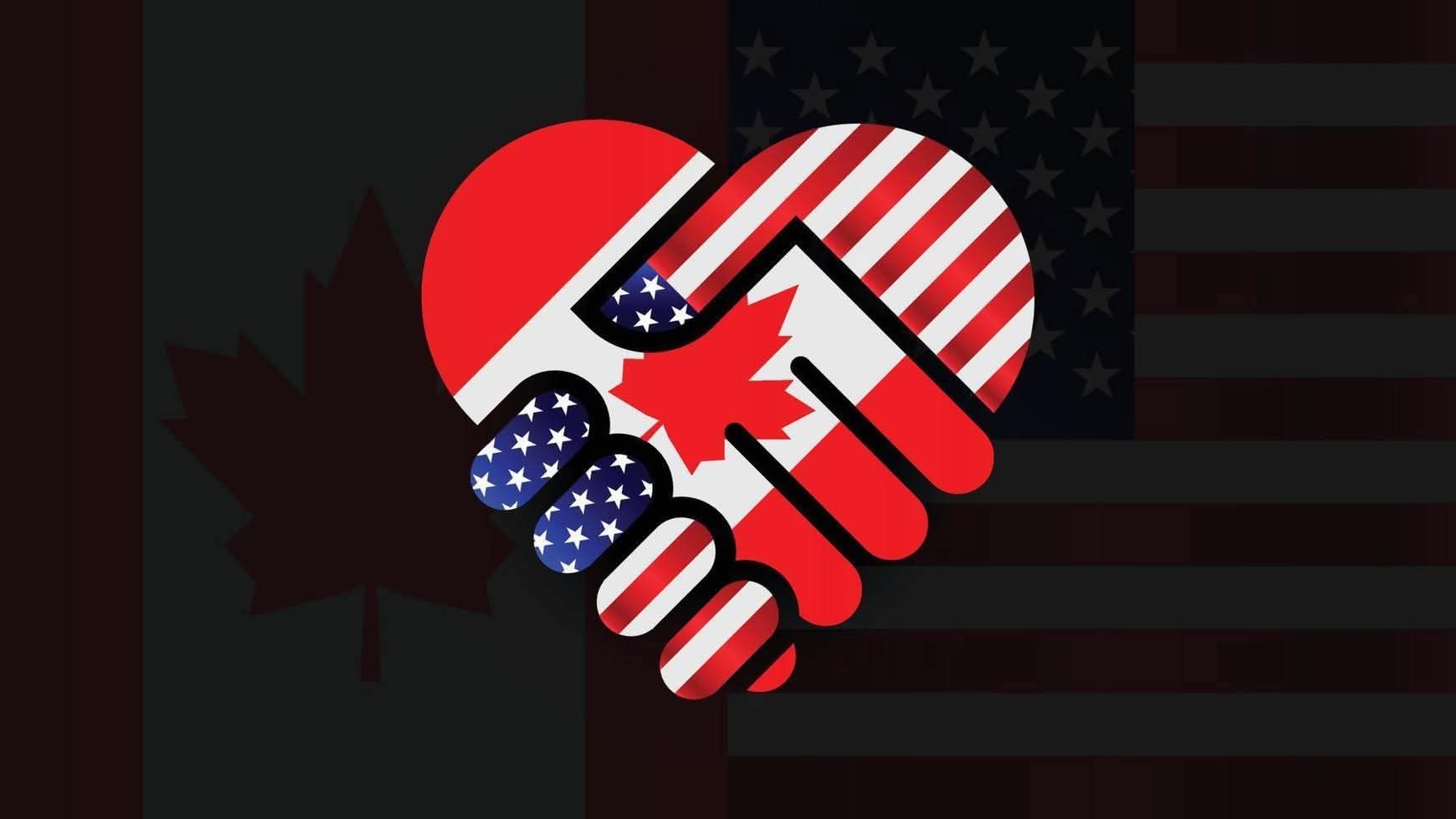 Canada / US flag, hand shaking 