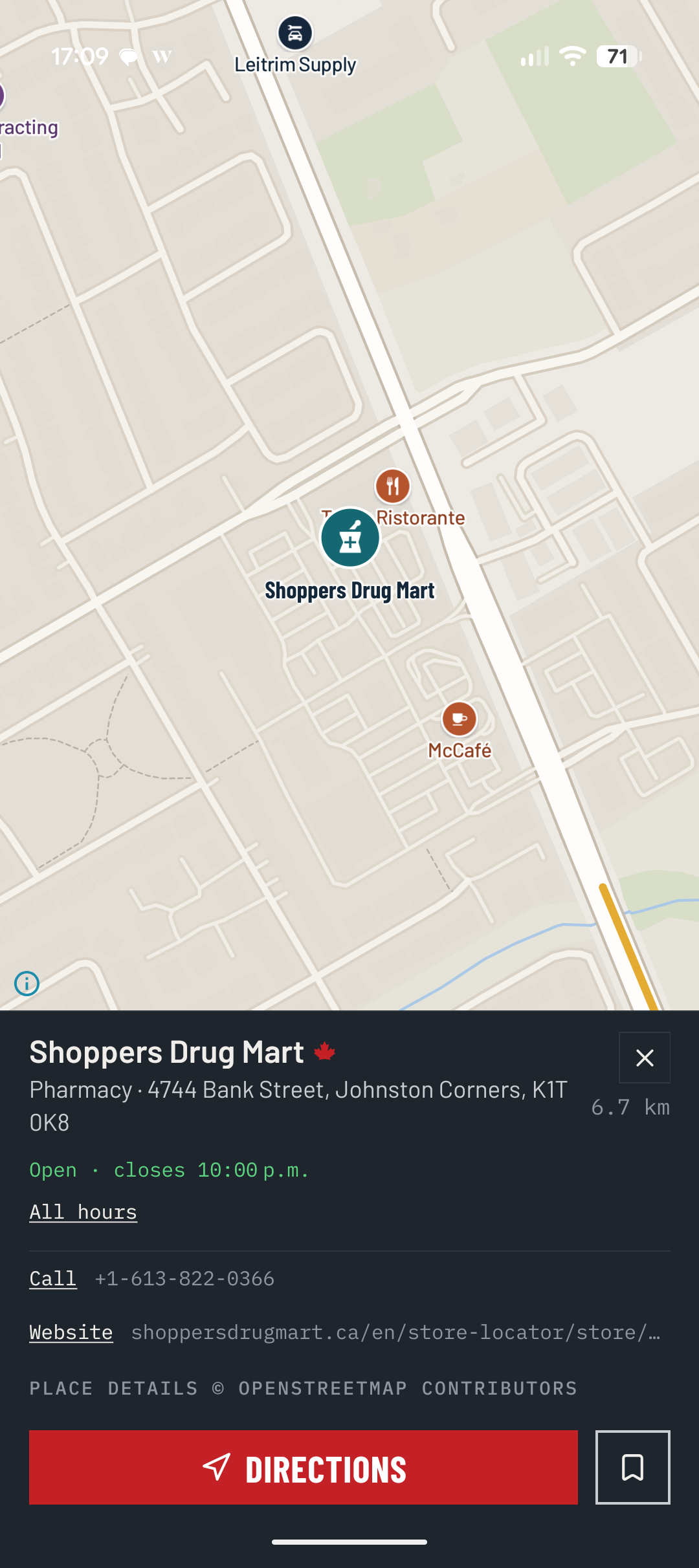 Map showing business details