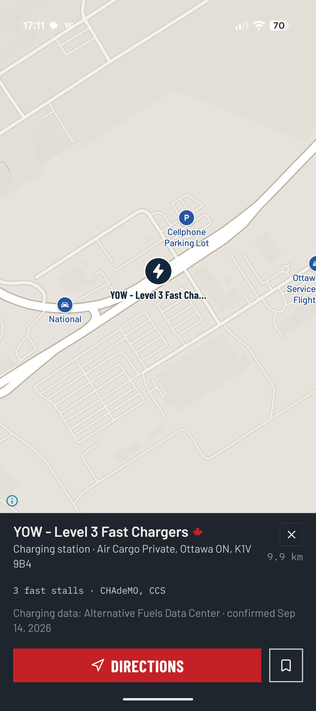 Map showing EV charging details